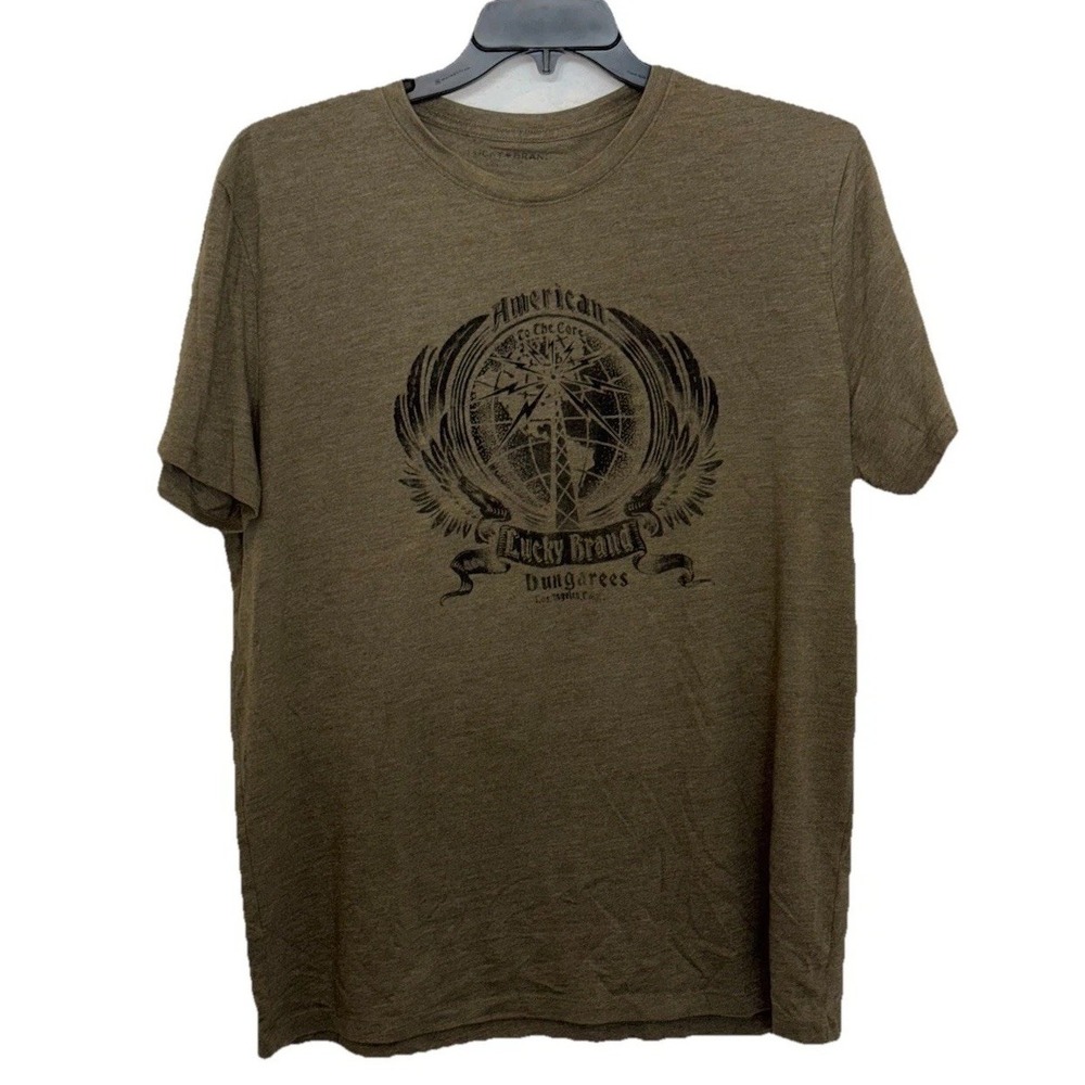 Lucky Brand T-shirt Mens XL, Olive Green, Graphic Print: Dungarees LA American